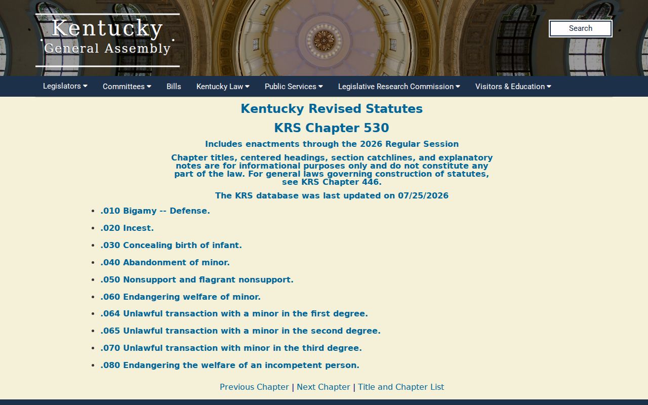 Kentucky criminal procedure statutes for a Grayson County sex offender search