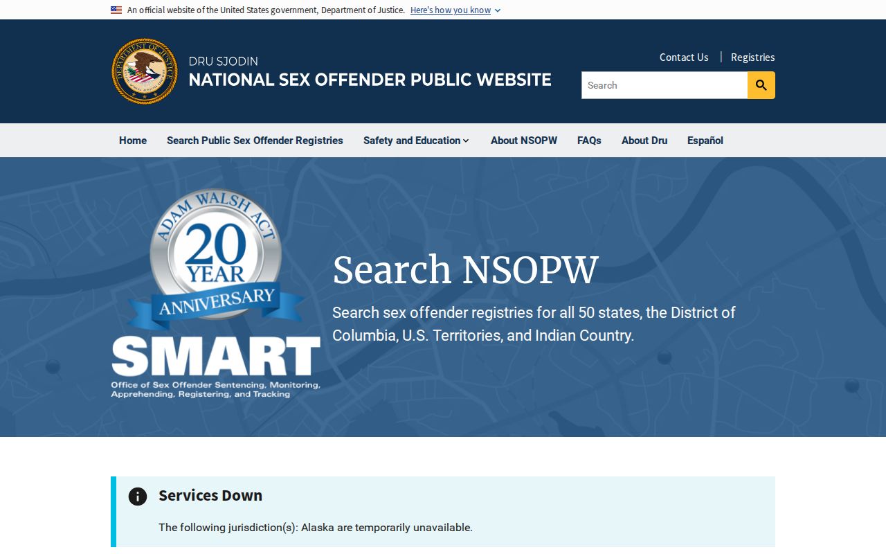 National registry interface for a Grayson County sex offender search